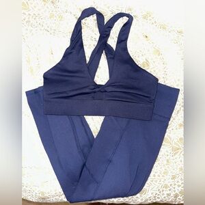 Fabletics Navy Blue Sports Bra and Leggings Set Size M